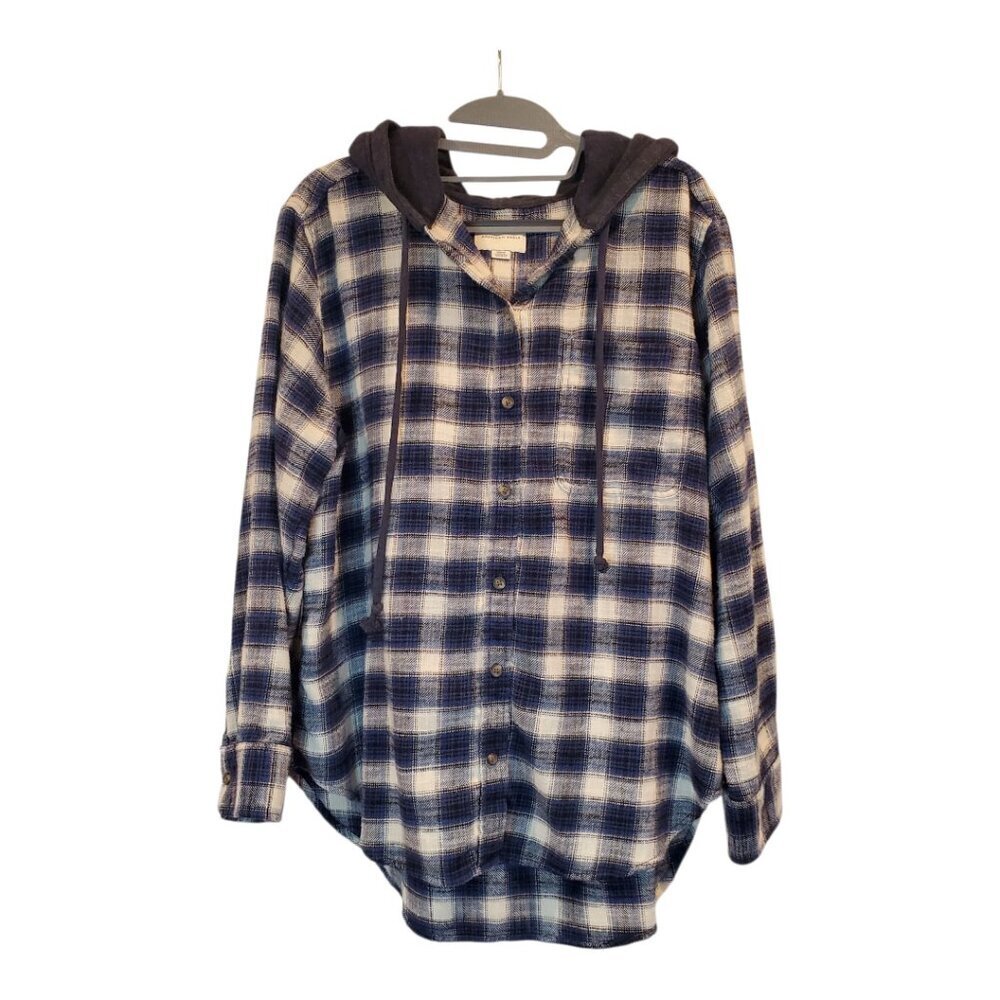AMERICAN EAGLE SZ M Mens Soft Flannel Plaid Relaxed Button down Hoodie - Picture 2 of 9